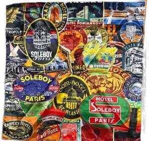 Soleboy Paris Vintage Hotel Luggage Label Silk Scarf